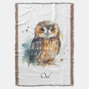 Cobertor Coruja de Aquarela Cuta, personalizada