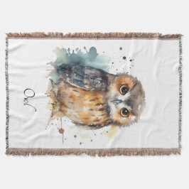 Cobertor Coruja de Aquarela Cuta, personalizada