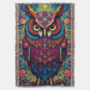 Cobertor 🌈 Coruja Psicodélica Confortável – Arte Boho de A