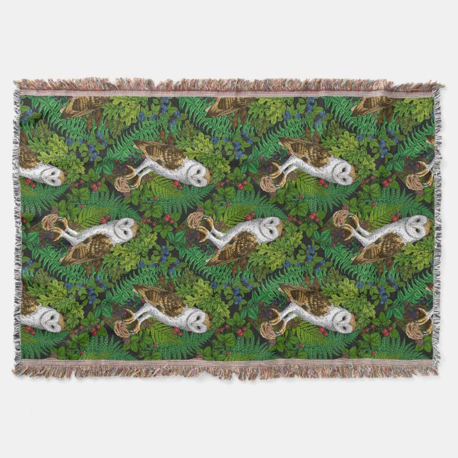 Cobertor Corujas, samambaias, carvalho e bagas (Frente)