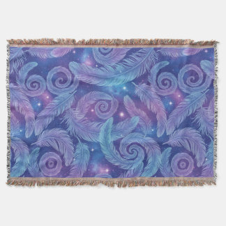 Cobertor Cosmic Teal-Purple Feather Swirl Pattern