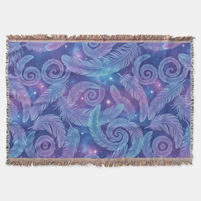 Cobertor Cosmic Teal-Purple Feather Swirl Pattern (Frente)