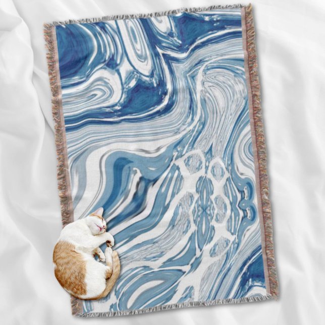 Cobertor costa praia ondas náuticas aquarelas espirais azui (coast beach nautical waves watercolor blue swirls throw blanket)