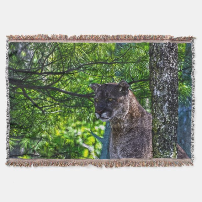 Cobertor Cougar Mountain Lion & Pine Branches Willife II (Frente)