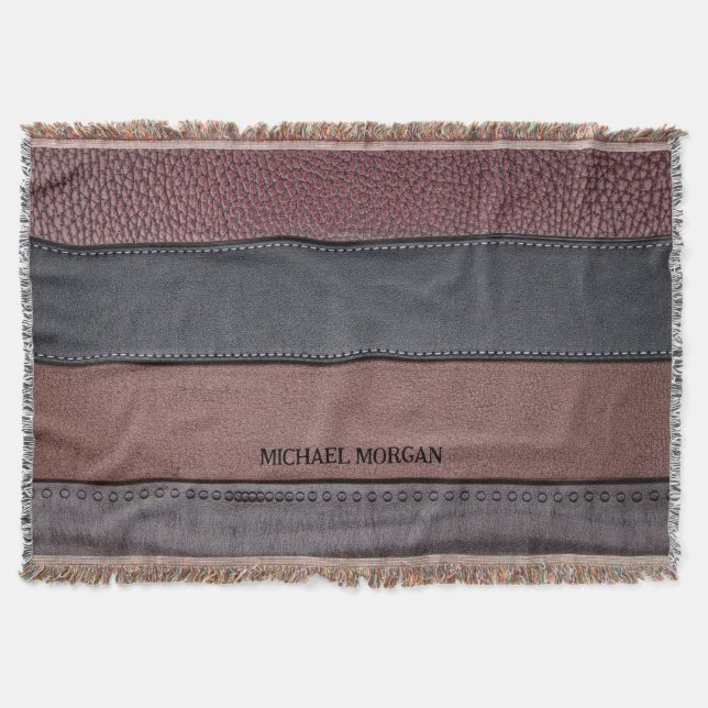 Cobertor Couro de luxo elegante parece castanho preto (Frente)