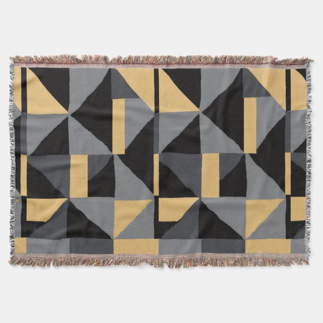 Cobertor Couverture Tissée Géométrie Noir, gris et or (Frente)
