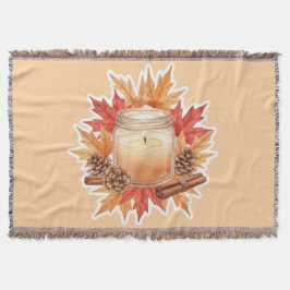 Cobertor Cozy Fall Candle with Maple Leaves | Autumn Design