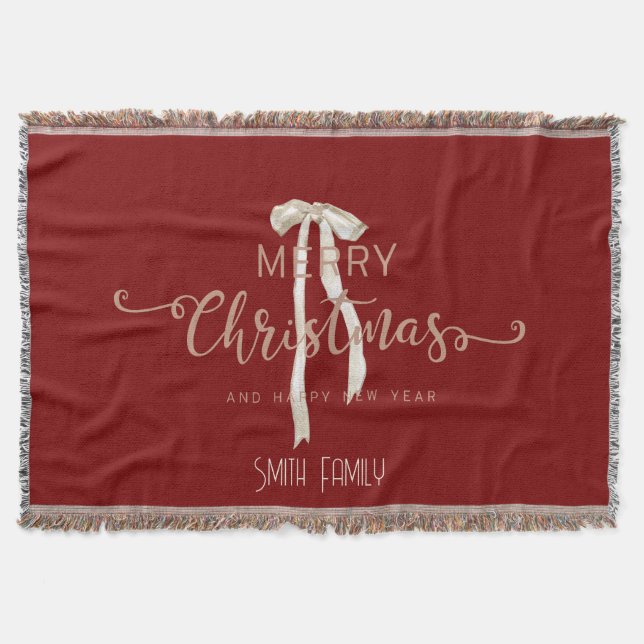 Cobertor Cozy Personalized Family Name Custom Red Holiday (Frente)