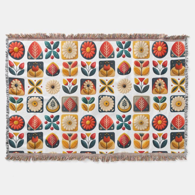 Cobertor Cozy Retro Folk Floral Design (Frente)