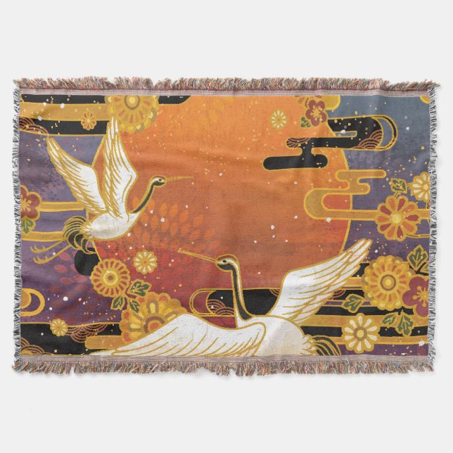 Cobertor Crane Bird Chrysanthemum Padrão Japonês (Frente)