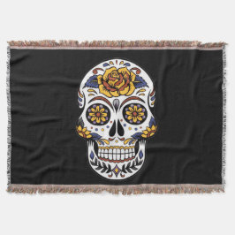 Cobertor Crânio de Rosa Amarelo em Preto