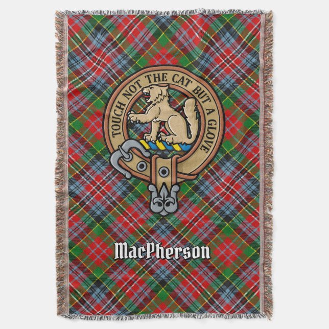 Cobertor Crest da Clan MacPherson sobre Tartan (Frente Vertical)