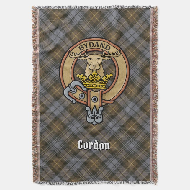 Cobertor Crest do Clã Gordon sobre Tartan Desgastado (Frente Vertical)