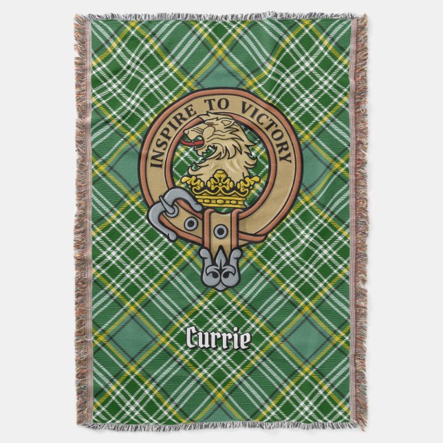 Cobertor Crestão do Leão do Clã Currie sobre Tartan (Frente Vertical)