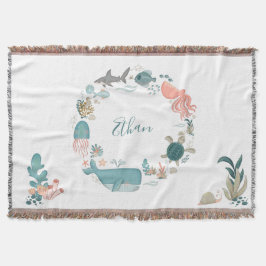 Cobertor Crianças Sob O Nome Personalizado Do Mar Aquarela