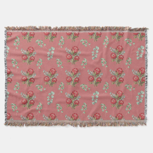 Cobertor Crimson Protea Bouquet Watercolor (Frente)