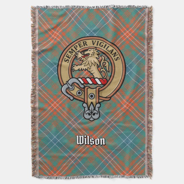 Cobertor Crista da Clan Wilson sobre Tartan Antigo (Frente Vertical)