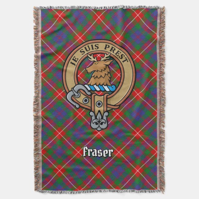 Cobertor Crista do clã Fraser de Lovat sobre Tartan (Frente Vertical)