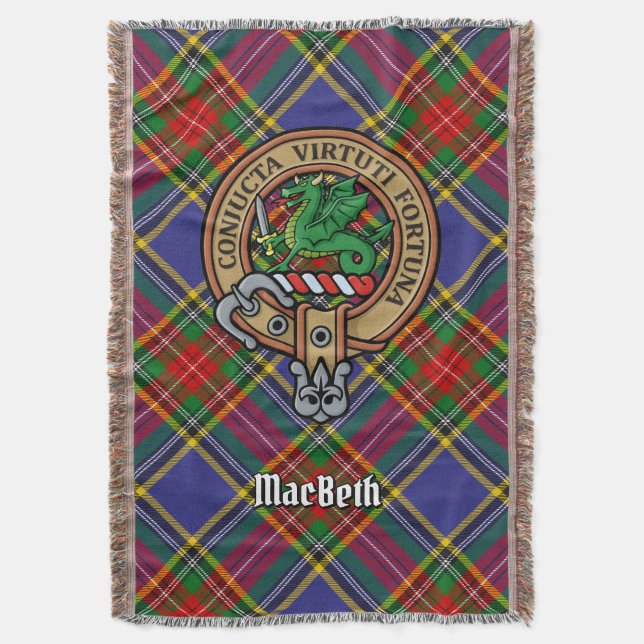Cobertor Crista do Clã MacBeth sobre Tartan (Frente Vertical)