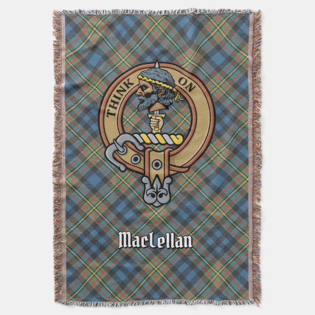 Cobertor Crista do Clã MacLellan sobre Tartan Antigo (Frente Vertical)