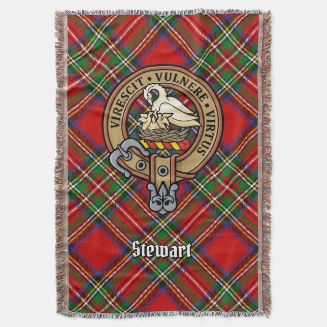 Cobertor Crista do Clã Stewart sobre Tartan Real (Frente Vertical)