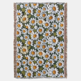 Cobertor Crochet White Daisies Spring Wildflowers