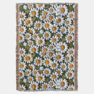 Cobertor Crochet White Daisies Spring Wildflowers