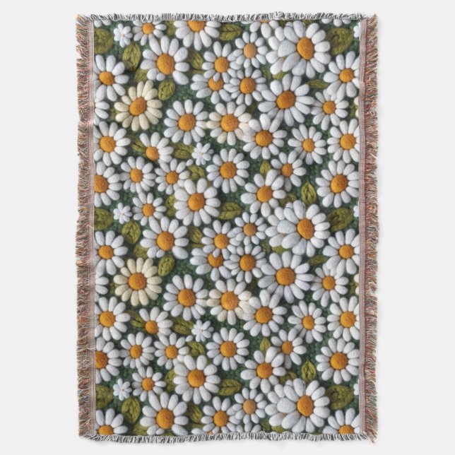 Cobertor Crochet White Daisies Spring Wildflowers (Frente Vertical)