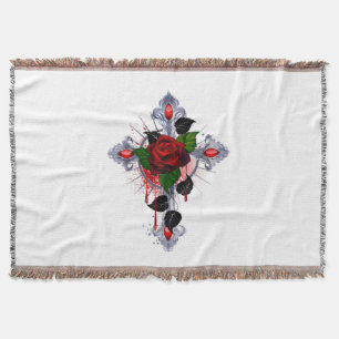 Cobertor Cruz de Prata com Rosa vermelha
