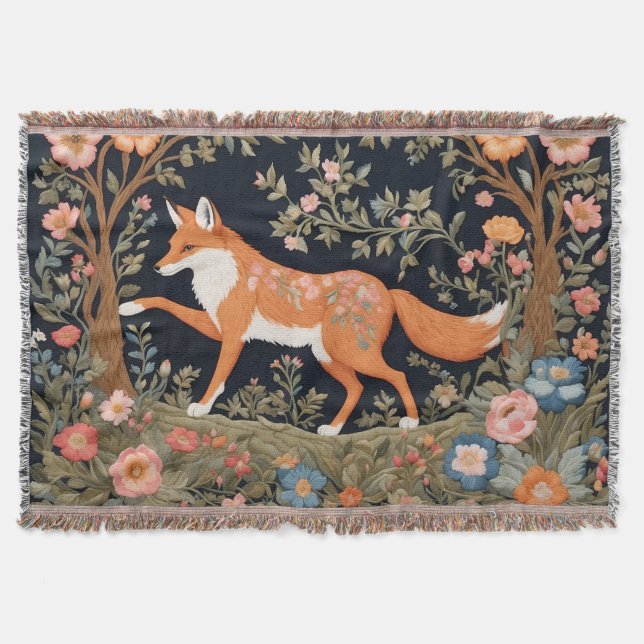Cobertor Curiosa Fox Faux Embroiderme Elegante Floral (Frente)