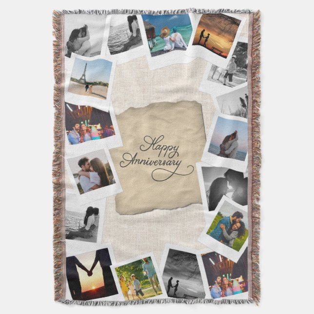 Cobertor Custom Anniversary Photo Collage with Linen  (Frente Vertical)