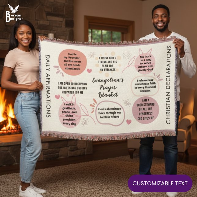Cobertor Custom Daily Affirmations Christian Bible Verse (Personalized Christian Daily Affirmations Prayer Blanket with faith declarations and custom text)