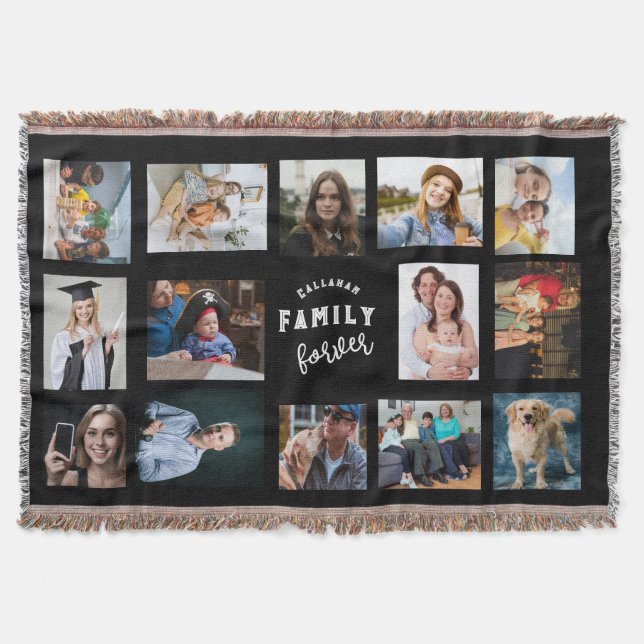 Cobertor Custom Family 14 Photo Collage Black Wall (Frente)