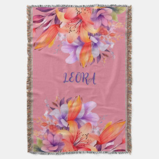Cobertor Custom Name Flower Cozy Fleece Throw