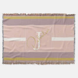 Cobertor Customized Blush Pink Gold Stripe Monogram Chic