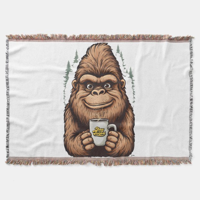 Cobertor Cute Bigfoot Drinking Coffee  Funny Sasquatch  (Frente)