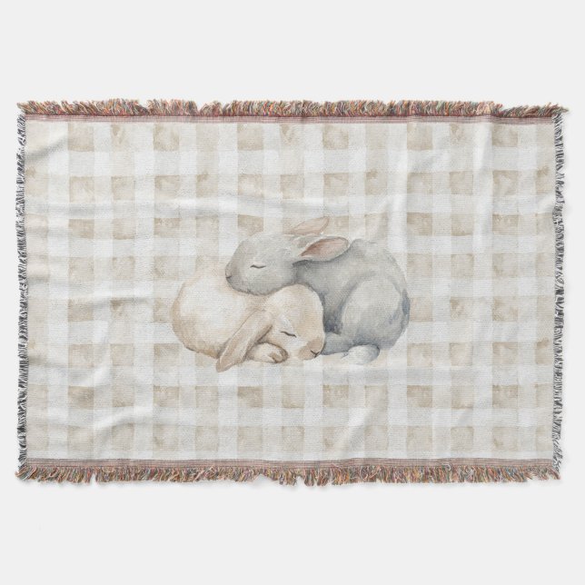 Cobertor Cute Cream Grey Sleeping Bunnies Plaid (Frente)