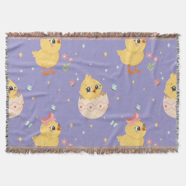 Cobertor Cute Easter Chick with Pink Bow Seamless Pattern  (Frente)
