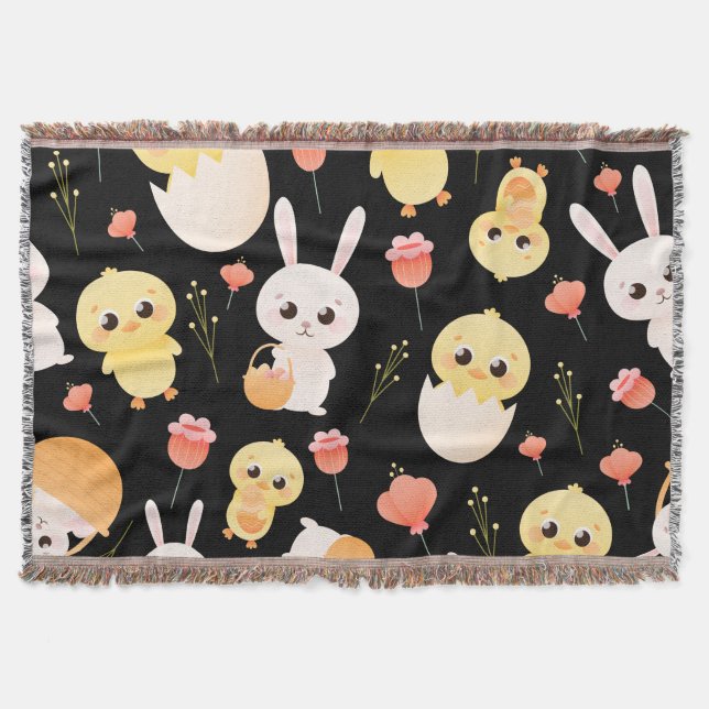 Cobertor Cute Easter Chicks & Bunnies Seamless Pattern  (Frente)