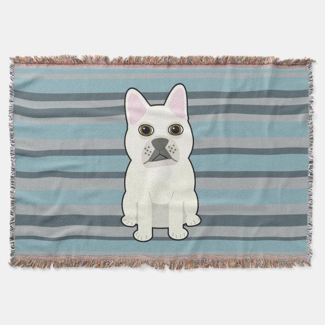 Cobertor Cute French Bulldog Blue Striped (Frente)