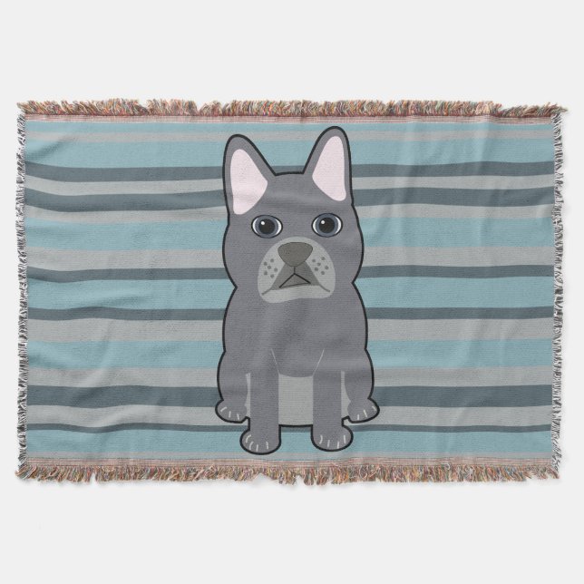 Cobertor Cute French Bulldog Blue Striped (Frente)