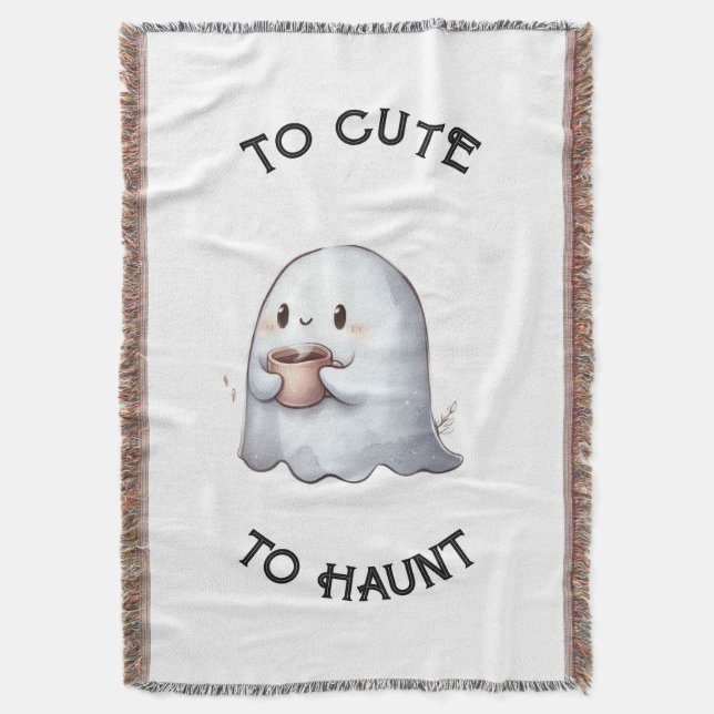 Cobertor Cute Kawaii Fantasma Segurando Café Aquarela  (Frente Vertical)