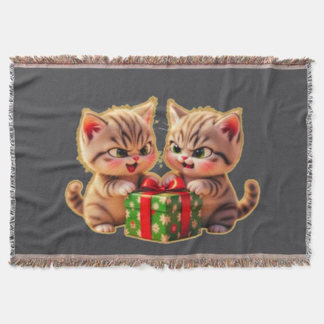 Cobertor **Cute Kittens Fighting Over a Gift – Funny Christ (Frente)
