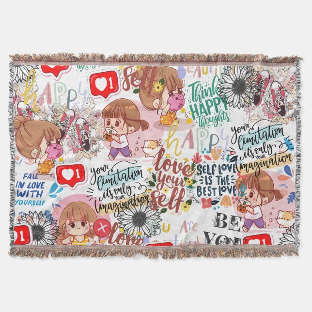 Cobertor Cute Motivational – Positive Quote Kawaii  (Frente)