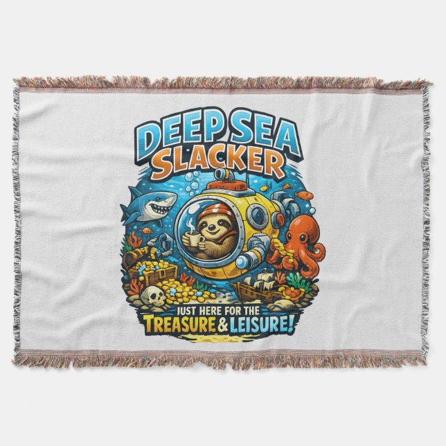Cobertor Cute Ocean Adventure Humor, Funny Sloth Diving art (Frente)