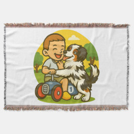 Cobertor Cute Puppy and Kid Playtime