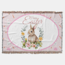 Cobertor Cute Watercolor Bunny Floral Wreath Easter
