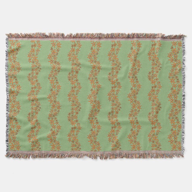 Cobertor Daisy Chain Wiggly Flower Stripes laranja em verde (Frente)