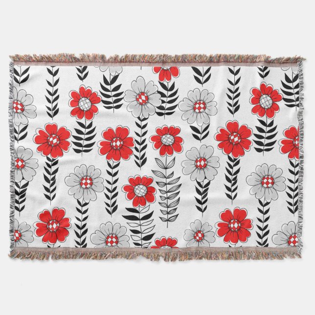 Cobertor Daisy rabiscos em vermelho e preto (Frente)