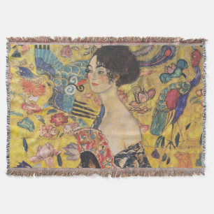 Cobertor Dama Art Nouveau Vintage com pintura de leque